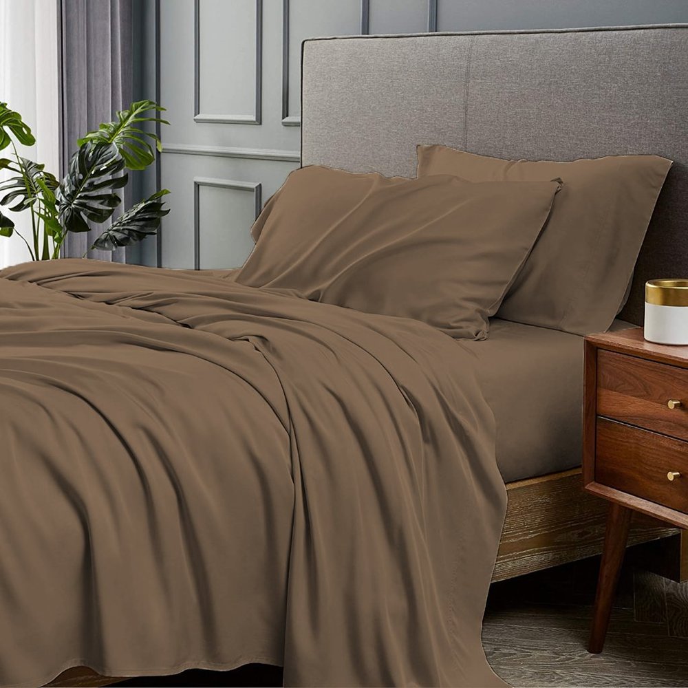 KING - DARK KHAKHI - 4 Piece Bamboo Bed Sheet Set